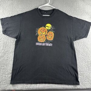VINTAGE 90s Halloween Trick or‎ Treat Shirt Mens Large Black Puff Print Style